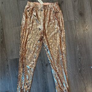 Francesca's Collections Gold Sequin Pants